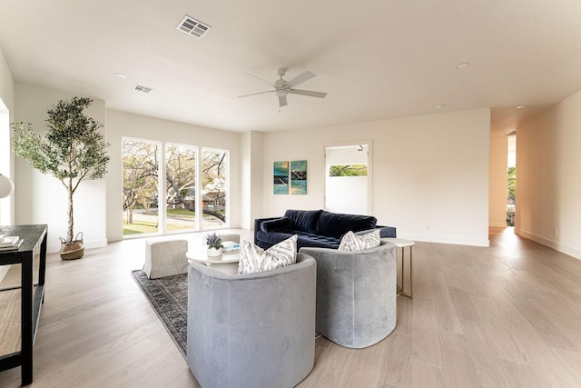 3815 Dunhaven Rd, Dallas, TX 75220 - living room featuring a ceiling fan, light wood-type flooring, and recessed lighting