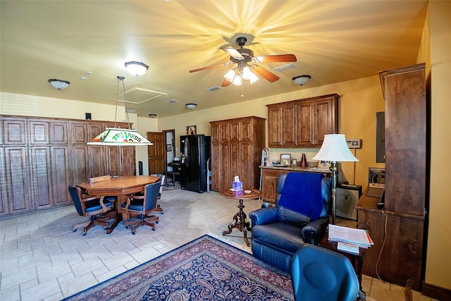 1702 High Point Dr, Pilot Point, TX 76258 - living area featuring ceiling fan and attic access