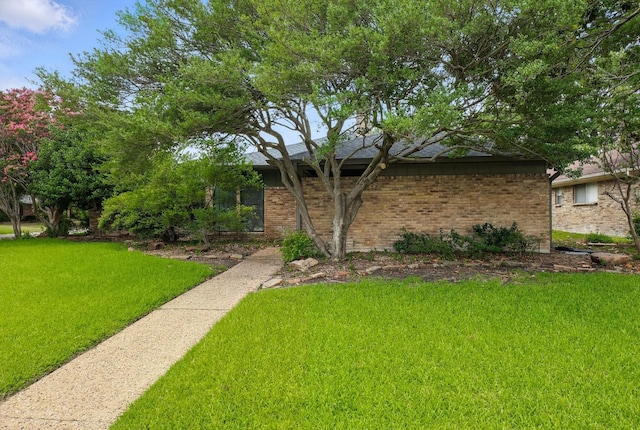 9901 Burnham Dr, Dallas, TX 75243 - view of front of house with a front yard and brick siding