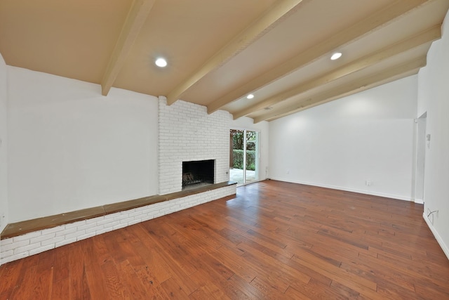 4949 Mill Run Rd, Dallas, TX 75244 - unfurnished living room featuring wood finished floors, a brick fireplace, and recessed lighting