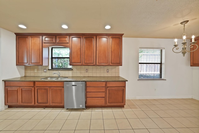 4949 Mill Run Rd, Dallas, TX 75244 - kitchen featuring stainless steel dishwasher, decorative backsplash, healthy amount of natural light, and recessed lighting