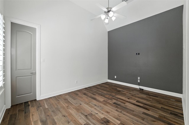 4510 Woodbine Ln, Prosper, TX 75078 - spare room featuring vaulted ceiling, dark wood finished floors, and a ceiling fan