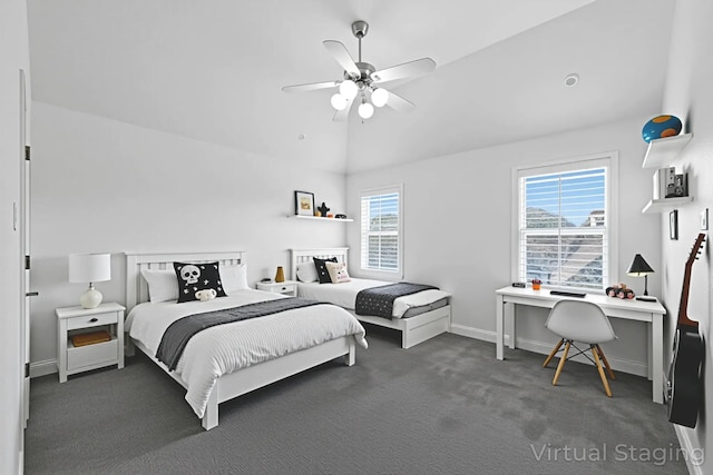 4510 Woodbine Ln, Prosper, TX 75078 - bedroom featuring carpet, a ceiling fan, and vaulted ceiling