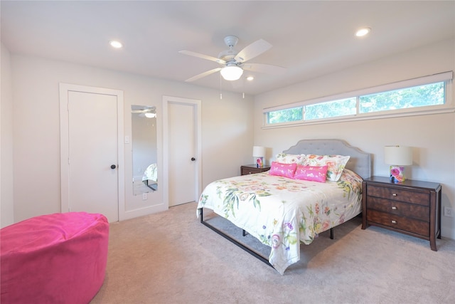 6956 Meadowbriar Ln, Dallas, TX 75230 - carpeted bedroom featuring recessed lighting and ceiling fan