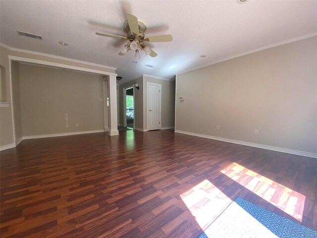 2225 Shady Brook Dr, Bedford, TX 76021 - empty room featuring a ceiling fan, ornamental molding, wood finished floors, and recessed lighting