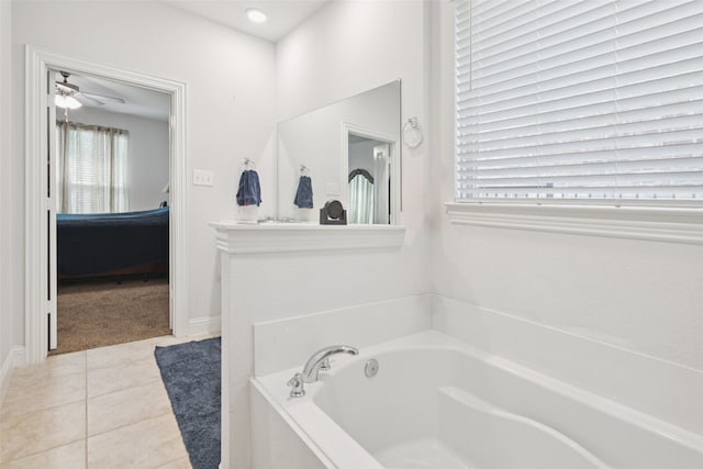 3814 Bastrop St, Melissa, TX 75454 - bathroom with a garden tub, tile patterned floors, a ceiling fan, and connected bathroom