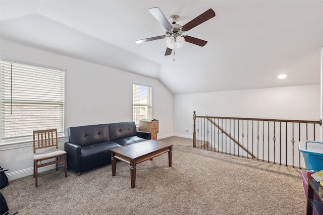 3814 Bastrop St, Melissa, TX 75454 - living room with ceiling fan, vaulted ceiling, and carpet floors