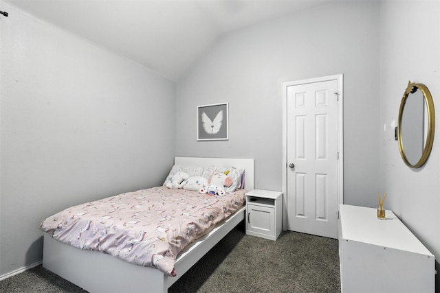 8716 Flying Ranch Rd, Fort Worth, TX 76134 - bedroom featuring dark carpet and lofted ceiling