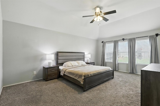 8716 Flying Ranch Rd, Fort Worth, TX 76134 - bedroom with carpet floors, vaulted ceiling, and a ceiling fan