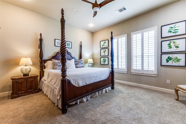 7333 Valley View Ln Unit 304, Dallas, TX 75240 - bedroom with light colored carpet, a ceiling fan, and recessed lighting