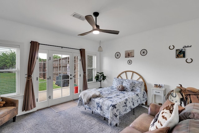 7251 Misty Glen Ln, Midlothian, TX 76065 - carpeted bedroom featuring access to outside, multiple windows, and a ceiling fan