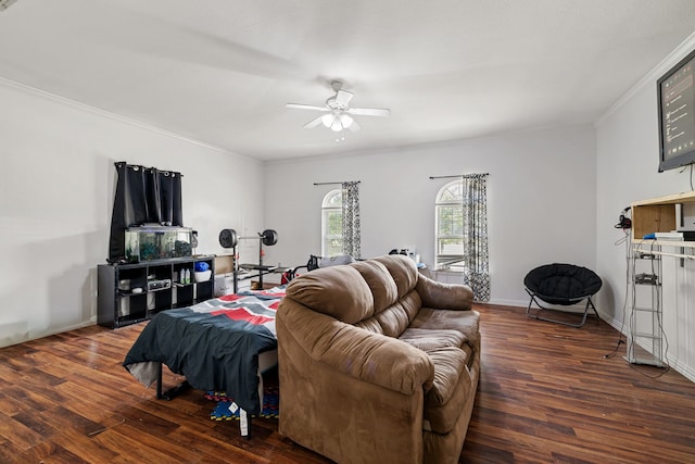 2210 N Sky Meadows Dr, Caddo Mills, TX 75135 - bedroom featuring wood finished floors, crown molding, and ceiling fan