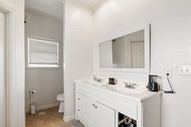 2210 N Sky Meadows Dr, Caddo Mills, TX 75135 - bathroom with double vanity, ornamental molding, and tile patterned floors