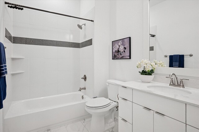 8305 Caballo Dr, North Richland Hills, TX 76182 - bathroom with vanity, bathing tub / shower combination, and marble finish floors