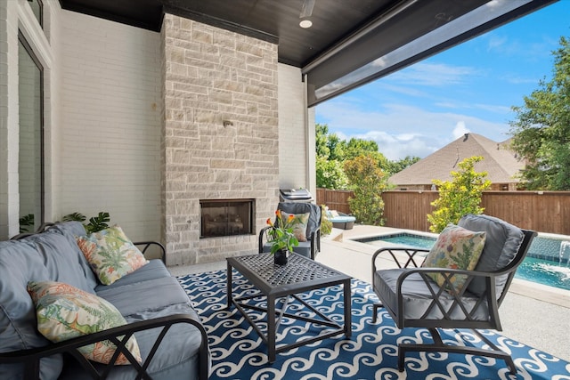 8305 Caballo Dr, North Richland Hills, TX 76182 - view of patio / terrace featuring an outdoor stone fireplace and a jacuzzi