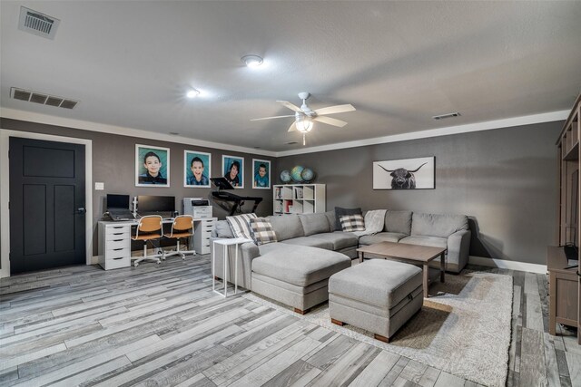1509 Banbury Ct, Richardson, TX 75082 - living room featuring a desk, a ceiling fan, and light wood finished floors