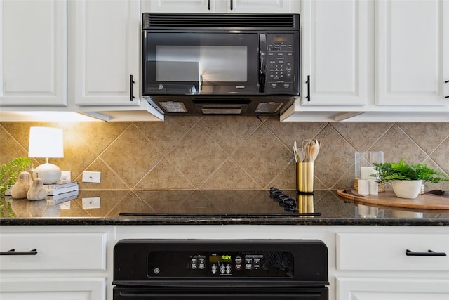 8648 Marion Dr, Frisco, TX 75036 - kitchen with black appliances, white cabinets, and decorative backsplash