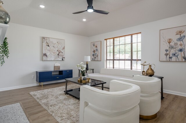 2508 Independence Dr, Mesquite, TX 75150 - living area with wood finished floors, ceiling fan, and recessed lighting