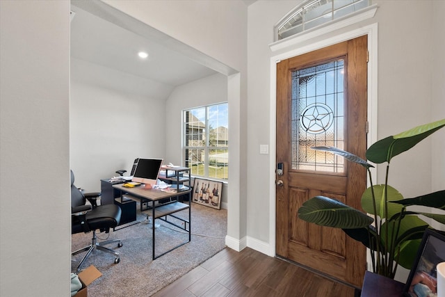 3703 Twin Pines Dr, Grand Prairie, TX 76065 - home office featuring wood finished floors and lofted ceiling