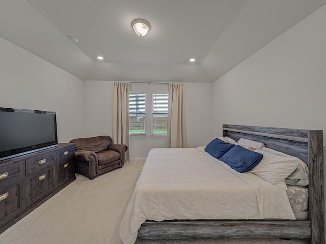 1701 Briar Hill Dr, Denton, TX 76207 - bedroom with light carpet, recessed lighting, and vaulted ceiling