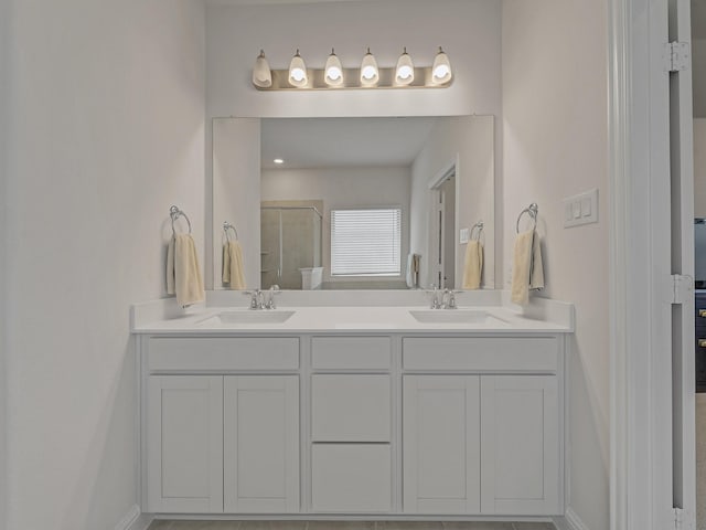 1701 Briar Hill Dr, Denton, TX 76207 - full bathroom with a stall shower and double vanity