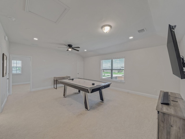 1701 Briar Hill Dr, Denton, TX 76207 - game room featuring light colored carpet, healthy amount of natural light, attic access, and recessed lighting