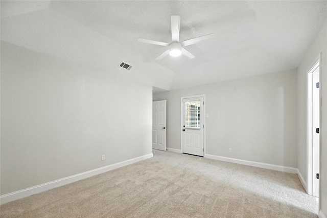 3505 Scott Dr, Rowlett, TX 75088 - unfurnished room featuring ceiling fan, light colored carpet, and vaulted ceiling