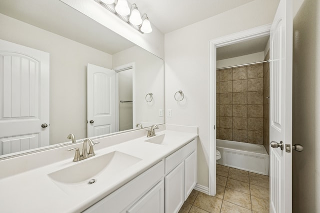 1012 Rising Moon Dr, Fort Worth, TX 76052 - full bath with double vanity, tile patterned flooring, and bathtub / shower combination