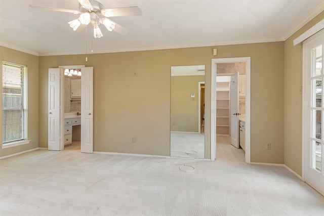 10009 Apple Creek Dr, Dallas, TX 75243 - unfurnished bedroom featuring ornamental molding, light carpet, and ensuite bathroom