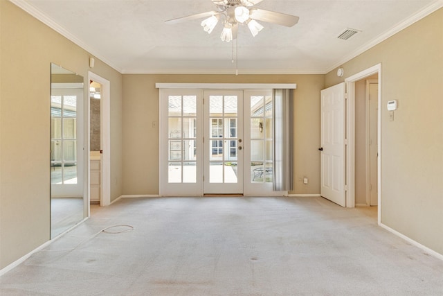 10009 Apple Creek Dr, Dallas, TX 75243 - unfurnished room featuring light colored carpet, crown molding, and a ceiling fan