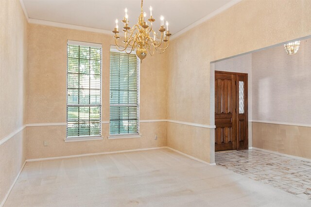 10009 Apple Creek Dr, Dallas, TX 75243 - carpeted empty room featuring a chandelier and ornamental molding