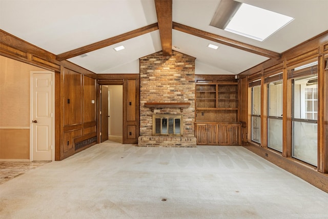 10009 Apple Creek Dr, Dallas, TX 75243 - unfurnished living room featuring a fireplace, built in features, and carpet floors