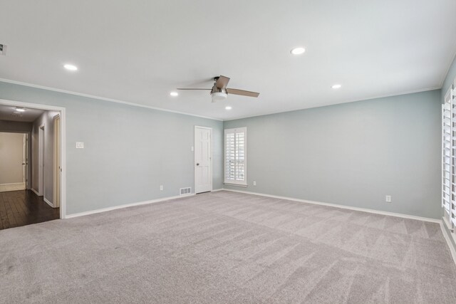 6714 Barkworth Dr, Dallas, TX 75248 - carpeted spare room featuring ceiling fan, recessed lighting, and ornamental molding