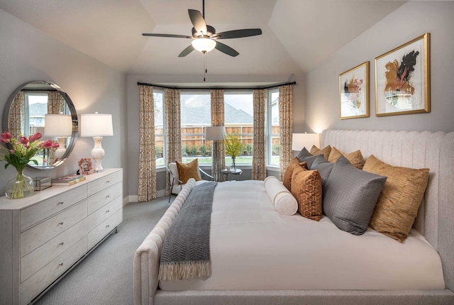 1921 Calumet Dr, Aubrey, TX 76227 - bedroom featuring vaulted ceiling, light colored carpet, and a ceiling fan