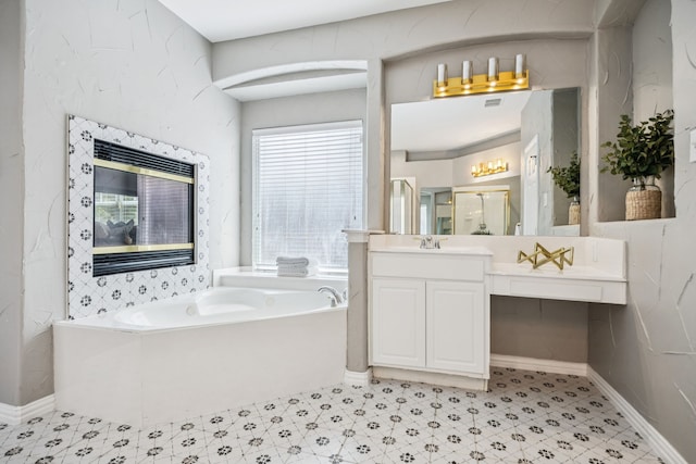 1613 Country Brook Ln, Allen, TX 75002 - bathroom featuring a garden tub, vanity, and a shower stall