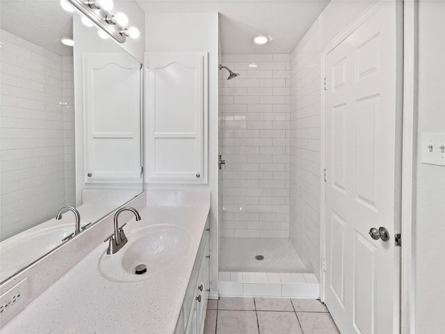 122 Driftwood Ln, Waxahachie, TX 75165 - full bathroom with vanity, tile patterned flooring, and a tile shower