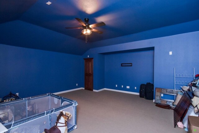 9750 Candlewood Dr, Frisco, TX 75033 - bonus room with vaulted ceiling, ceiling fan, and carpet floors