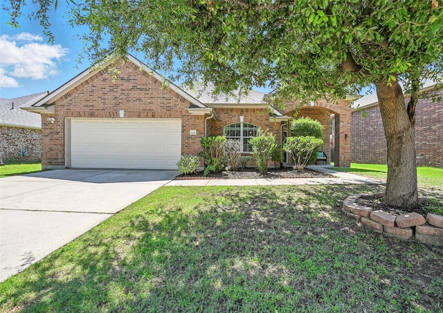 9210 Wild River Dr, Arlington, TX 76002 - view of front of home with brick siding, a garage, concrete driveway, and a front yard