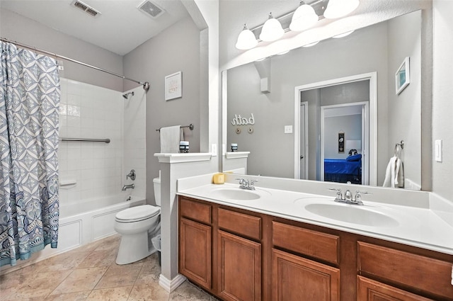 9210 Wild River Dr, Arlington, TX 76002 - bathroom with shower / bathtub combination with curtain and double vanity