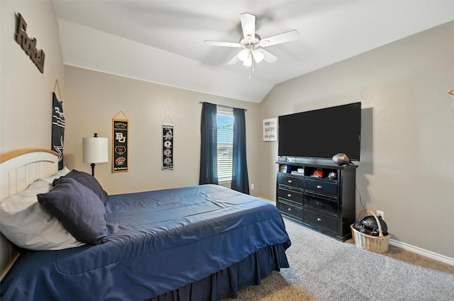 9210 Wild River Dr, Arlington, TX 76002 - bedroom with carpet floors, lofted ceiling, and a ceiling fan