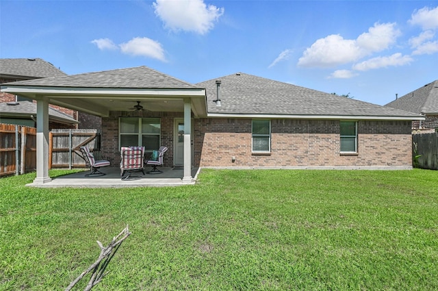 9210 Wild River Dr, Arlington, TX 76002 - rear view of property with a ceiling fan, brick siding, a patio, roof with shingles, and a fenced backyard