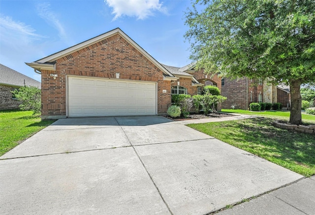 9210 Wild River Dr, Arlington, TX 76002 - view of front of property with brick siding, a front yard, concrete driveway, and an attached garage