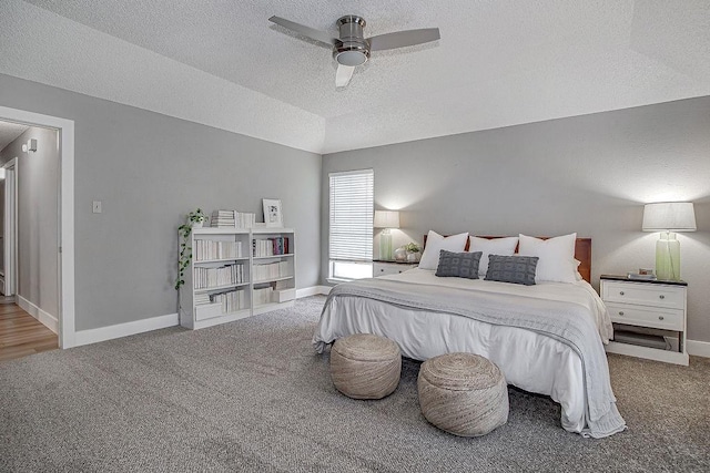 5800 Thoreau Ln, Arlington, TX 76016 - bedroom featuring a textured ceiling, carpet floors, and a ceiling fan