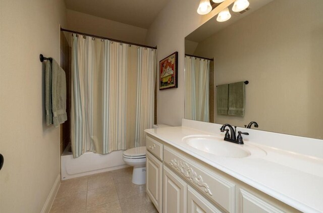 6812 S Fork Dr, North Richland Hills, TX 76182 - bathroom with vanity, tile patterned floors, and shower / tub combo with curtain
