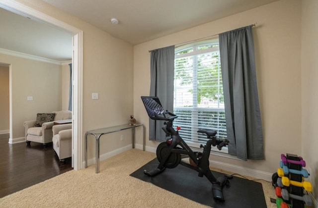 6812 S Fork Dr, North Richland Hills, TX 76182 - workout area with baseboards and crown molding