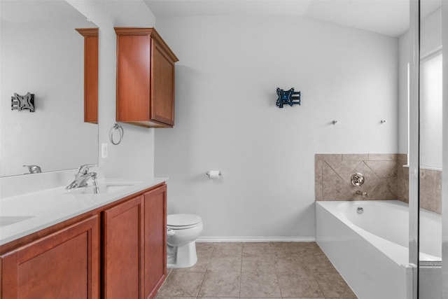 6521 La Sol Ln, Waco, TX 76712 - full bath with a bath, double vanity, tile patterned floors, and lofted ceiling