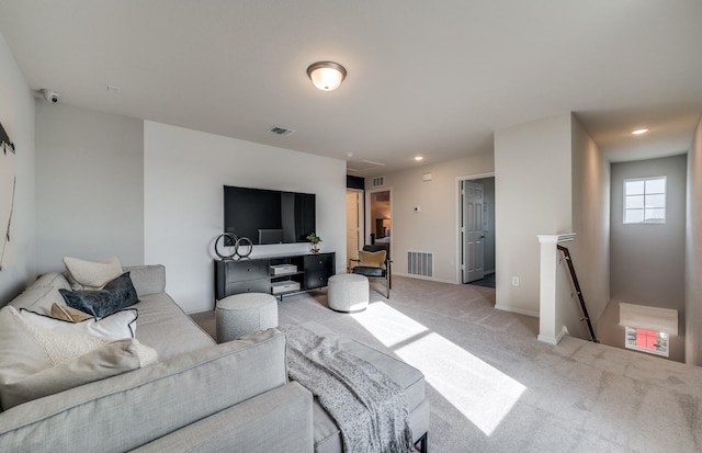 7518 Fenton Pkwy, Pilot Point, TX 76258 - living area featuring light carpet and recessed lighting
