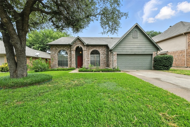 2116 S Winding Creek Dr, Grapevine, TX 76051 - view of front facade with brick siding, a garage, concrete driveway, and a front yard