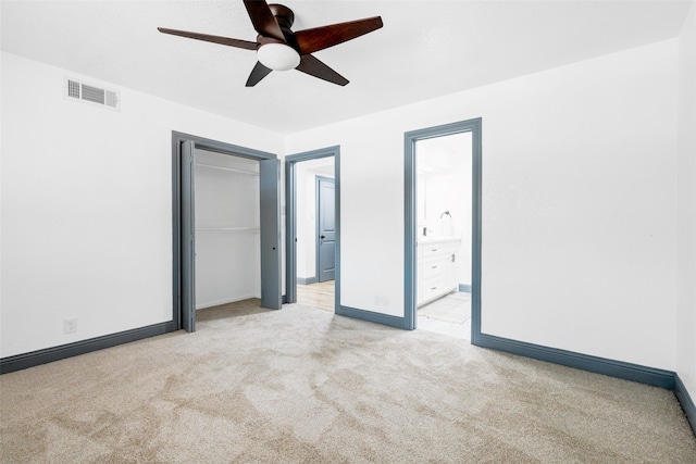 612 Circleview Dr S, Hurst, TX 76054 - unfurnished bedroom featuring light carpet, a closet, ceiling fan, and ensuite bath