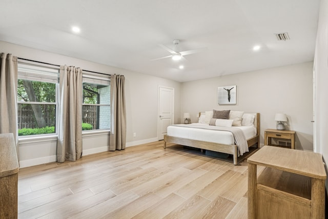 6010 Preston Creek Dr, Dallas, TX 75240 - bedroom featuring light wood finished floors, recessed lighting, and a ceiling fan
